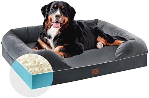URPET Extra Large Dog Bed Memory Foam Orthopedic Dog Beds for Medium, Large and Jumbo Dogs Bolster Pet Bed with Removable Machine Washable Cover, Waterproof Liner and Durable Zipper (Grey,44x34)