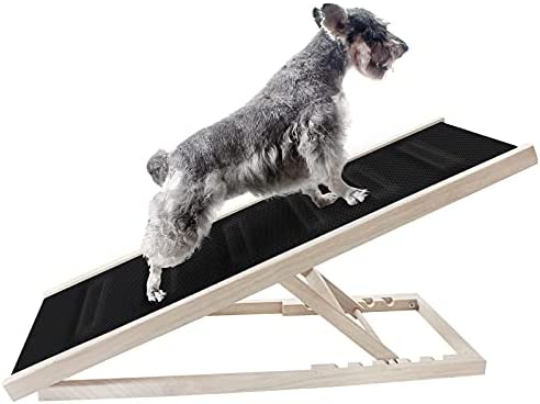 Upgrade Adjustable Folding Pet Ramp for Dogs and Cats with Innovative High Traction Anti-Slip Mat for Couch or Bed 40'' Long Adjustable from 9.6'' to 24'' - Support Your pet's Joint Health