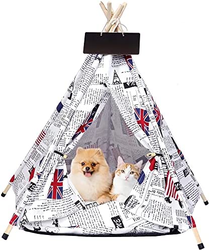 VanGeeStar Pet Teepee Tent for Small Dogs and Cats, Cat Tent with Thick Removable Cushion for Indoor and Outdoor, Portable Washable Cat Bed Pet Tent for Cats Puppy Rabbits (Flag)