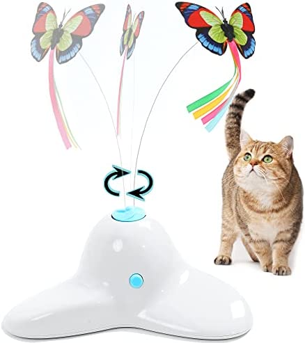 Vealind Interactive Cat Toy Electric Automatic Rotating Butterfly for Indoor Cats Funny Teaser Flutter Butterflies Toys