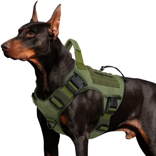 WINGOIN Green Harness with Handle Tactical Dog Harness for Large Dogs No Pull Adjustable Reflective K9 Military Dog Vest Harnesses with Easy Control Handle for Walking, Hiking, Training(L)