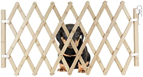 Wooden Dog Gate,Retractable Pet Fence Garden Lawn Portable Pet Safety Patio Garden Door Expandable Safety Protection for Small Puppy Medium Dogs Pets Doorway Stairs (S Size(Extended):32" x 18")