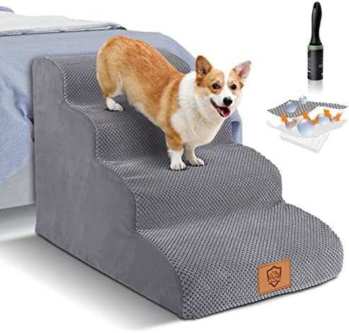 Yamxot High Density Foam Dog Stairs/Steps 4 Steps, Extra Wide Deep Pet Ramp with Removable Waterproof Cover, Non-Slip Foam Dog Ladder for Bed Couch Sofa, Suitable for Small Dogs