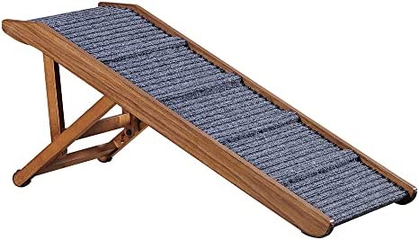beeNbkks Pet Ramp Small Dogs Cats, Foldable Wooden Dog Ramp Safe Landing Platform and Non-Slip Traction Mat, Adjustable from 13'' to 17'', Old Injured Pet to Reach Couch Sofa High Bed EV1033