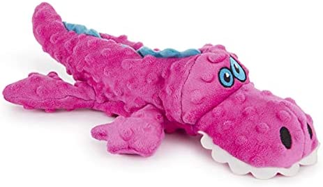 goDog Gators Squeaker Plush Pet Toy for Dogs & Puppies, Soft & Durable, Tough & Chew Resistant, Reinforced Seams - Pink, Large