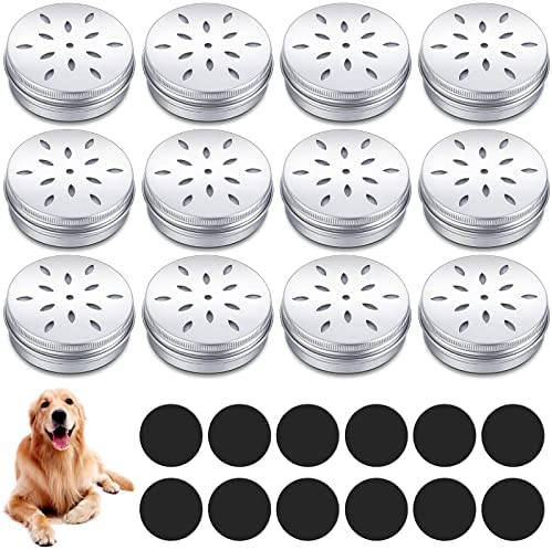 12 Pack Dog Scent Work Tins, Dog Scent Training Box, Dog Nose Metal Container with 12 Magnetic Dots, Dog Scent Training Kit Smell Training Canisters Aluminum Cans for Work Dogs Training
