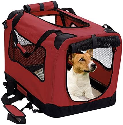 2PET Foldable Dog Crate - Soft, Easy to Fold & Carry Dog Crate for Indoor & Outdoor Use - Comfy Dog Home & Dog Travel Crate - Strong Steel Frame, Washable Fabric Cover, Frontal Zipper Medium Red