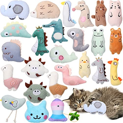 25 Pcs Catnip Toy Cat Chew Toy Interactive Catnip Filled Kitten Toys Soft Cotton Cat Toys for Indoor Cats Kitten, Assorted Cat Teething Chew Toys Pet Supplies