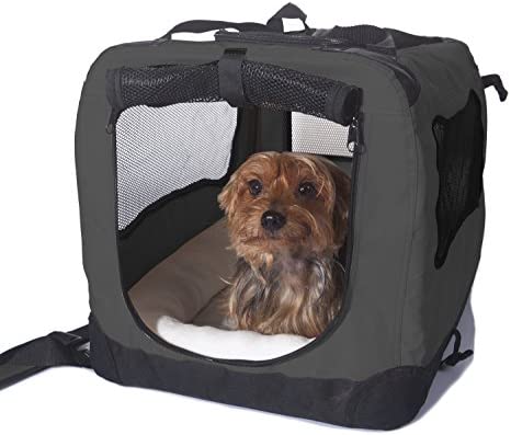 2PET Foldable Dog Crate - Soft, Easy to Fold & Carry Dog Crate for Indoor & Outdoor Use - Comfy Dog Home & Dog Travel Crate - Strong Steel Frame, Washable Fabric Cover - Small, Grizzle Grey