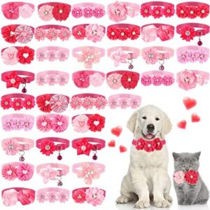 40 Pcs Valentine's Day Dog Bow Ties Valentine's Puppy Dog Bowtie Dog Collars for Dogs Cat Adjustable Collar Pet Grooming Small Middle Dogs Rose Red Pink Dog Accessories