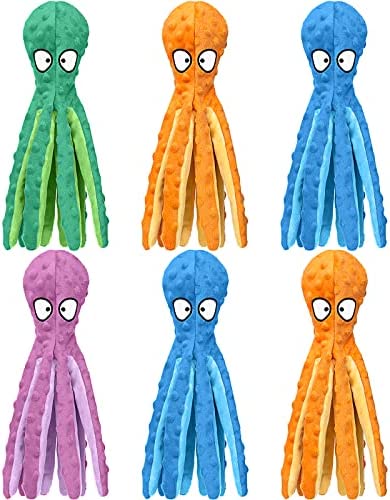 6 Pack Dog Squeaky Toys Octopus, No Stuffing Crinkle Plush Dog Toys Durable Interactive Cute Dog Chew Toys for Puppy Training, Teeth Cleaning and Entertaining, for Puppies Small Medium and Large Dogs