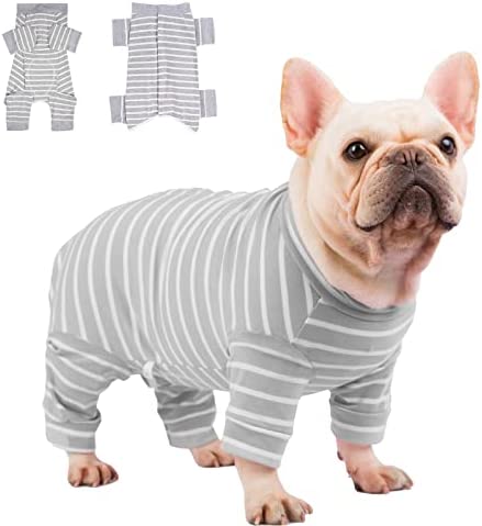 AOKAZI Dog Surgery Recovery Suit, Puppy Cat Onesie for Shedding Skin Disease Wound Protection, Medical Pet Surgical Suit Dog Shirt w/Long Sleeve, Dog Pajamas (Grey, XX-Small)
