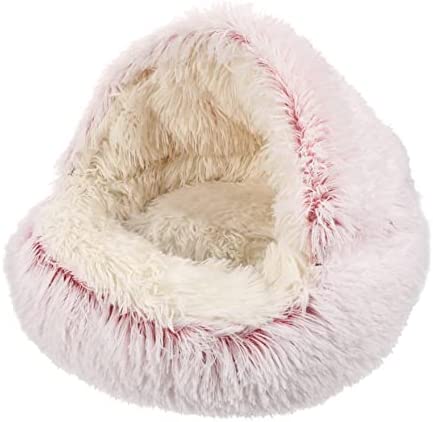 Abaodam 1pc Cushion Nest House Semi-Closed Bed Soft Washable Cave Super Warming Pet Self Kitten Winter Dog Cat Pink Bag Small Plush Puppy Sleeping Fluffy Cm for Warm Supplies Tent