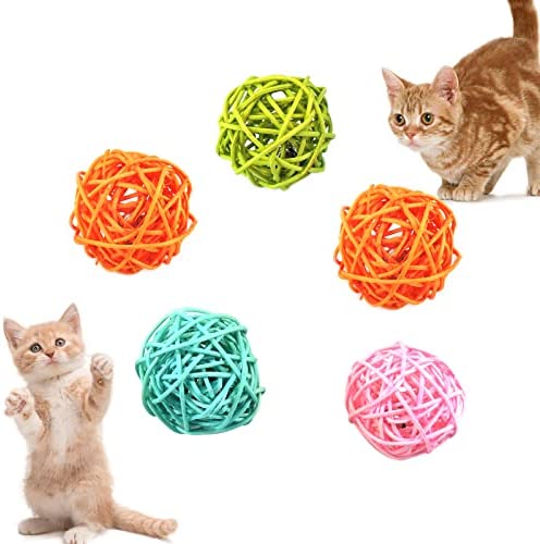 Andiker Cat Balls, 5pcs Colorful and Build-in Bell Cat Sound Ball Toy Bird Toys Natural Play Balls Parrot Gnawing Toy Chew and Chase Cat Toys for Indoor Cats to Keep Fit and Active (Bell Ball)