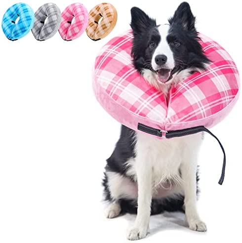 BEAUTYZOO Inflatable Dog Cone Collar for Small Medium Large Dogs, Soft Pet Recovery E-Collars Alternative After Surgery Neck Donut, Prevent Licking Pink M