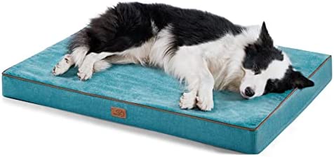 BEDSURE Large Orthopedic Dog Bed for Large Dogs - Memory Foam Waterproof Dog Bed Pillow for Crate with Removable Washable Cover and Nonskid Bottom - Plush Flannel Fleece Top Pet Bed, Blue