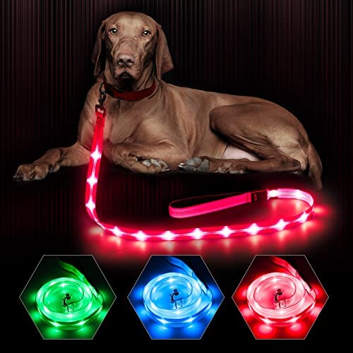 BSEEN LED Dog Leash - USB Rechargeable Light Up Dog Leash - Glowing Pet Leash - LED Dog Lead for Nighttime Dog Walking (PinkⅡ, 47 Inch)
