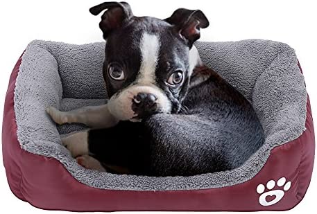 Barelove Pet Dog Bed, Washable Rectangular Pet Basket Bed , Durable and 100-Percent Waterproof and Fleece Lining Fit Most Pets (Small, Wine Red)