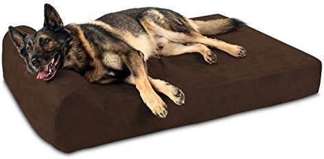 Big Barker Orthopedic Dog Bed w/Headrest - 7” Dog Bed for Large Dogs w/Washable & Chew-Resistant Microsuede Cover - Elevated Dog Bed Made in The USA w/ 10-Year Warranty (Headrest, XL, Chocolate)