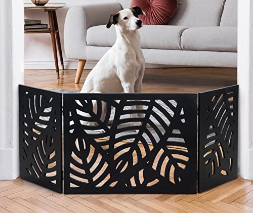 Bundaloo Freestanding Dog Gate Expandable Decorative Wooden Fence for Small to Medium Pet Dogs, Barrier for Stairs, Doorways, & Hallways (Autumn)