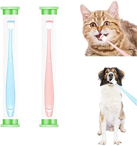 CUECOMER 2 Pcs Small Dog & Cat Toothbrush 360 Degree Soft Silicone, Cat Dental Care, Pet Toothbrush, Oral Hygiene, Easy to Handle, Deep Clean, Independent Packaging (Blue&Pink, 2 pcs)