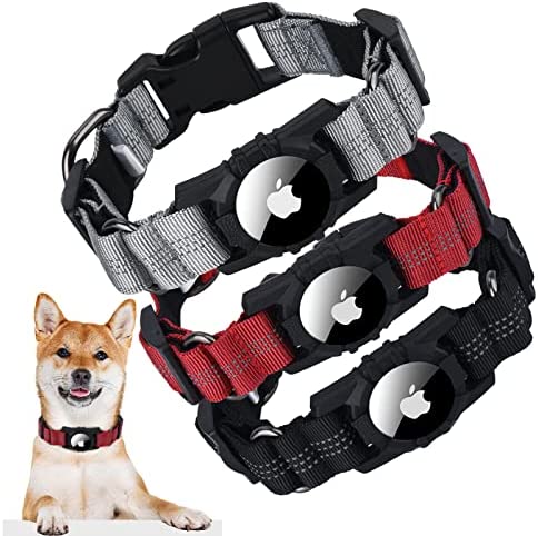 CYFIBYNO 3 Pack AirTag Dog Collar, Reflective Apple Air Tag Dog Collar, Dog Collar with AirTag Holder Adjustable Nylon Air Tag Accessories Pet Collar for Small Medium Large Dogs (Medium (14"-16.5"))