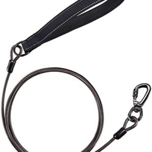 Chew Proof Dog Leash, 6ft Heavy Duty Metal Cable Lead with Swivel Lockable Hook and Reflective Padded Handle, Non Chewable Coated Steel Wire Training Leash for Small Medium Large Dogs, Grey
