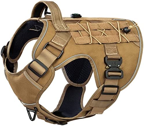 DNALLRINO Tactical Dog Harness for Large Medium Dogs, Heavy Duty Military Dog Harness with Handle, Adjustable No Pull Service Dog Harness with Molle & Loop Panels for Hiking Walking Training