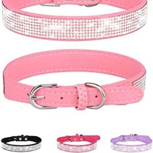 Dog Collar for Small Dogs, Adjustable Leather Suede Bling Dog Collars，Pink Dog Collar Cat Collar, Rhinestone Dog Collar (XS, Pink)