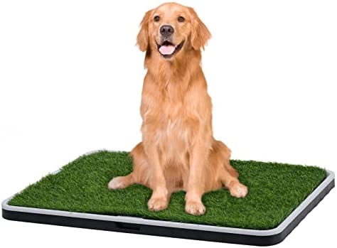 Dog Grass Pad with Tray Artificial Grass Puppy Pee Pad for Dogs Fake Grass for Dog to Pee On Reusable Training Potty Pad with Tray Indoor and Outdoor Use