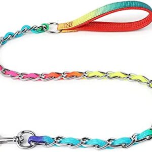 Dog Leash Heavy Duty Chain - OYANTEN Chew Proof Metal Leashes for Medium Large Dogs, Anti Bite Dog Leash Comfortable Soft Padded Handle 5.2FT Strong, Rainbow(2.5mm)
