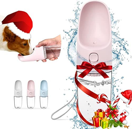 Dog Water Bottle, Portable Dog Water Bottle, Portable Water Bowl , 2022 Upgraded Catness Travel Dog Gifts for Dog Puppy Small Medium Dogs Travel Dog Chirstmas Gifts for Walking Hiking Gear, 10 OZ Pink