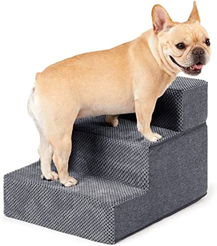 EHEYCIGA Dog Stairs for Small Dogs, 3-Step Dog Stairs for High Beds and Couch, Folding Pet Steps for Small Dogs and Cats, and High Bed Climbing, Non-Slip Balanced Dog Indoor Step, Grey, 3/4/5 Steps