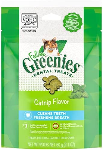 FELINE GREENIES Adult Natural Dental Care Cat Treats, Catnip Flavor, 2.1 oz. Pouch