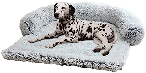 Fluffy Dog Bed for Couch Cover Dog Bed with Sides for Small, Medium Large Dogs; Protect Upholstered Chair Leather Sofa from Shedding Hair Claw Damage; Cat Dog Bed Blanket (Large, Grey)