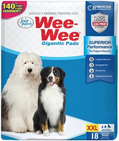 Four Paws Wee-Wee Pee Pads for Dogs and Puppies Training l Gigantic, XXL, Standard & Little l Absorbent Pee Pads for Training Puppies, Leak-Proof 6-Layer Technology, 24 Hour Protection Guaranteed