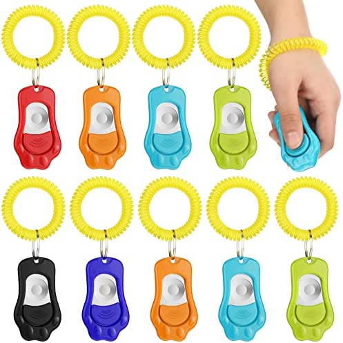 Frienda 9 Pieces Dog Training Clicker with Wrist Strap Pet Training Clicker Dog Behavioral Clicker for Behavioral Training Dogs Cats Birds Horses (Bright Color, Paw Style)