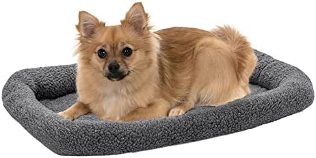 Furhaven Small Dog Bed Sherpa Fleece Crate Bolster Mat, Washable - Gray, Small