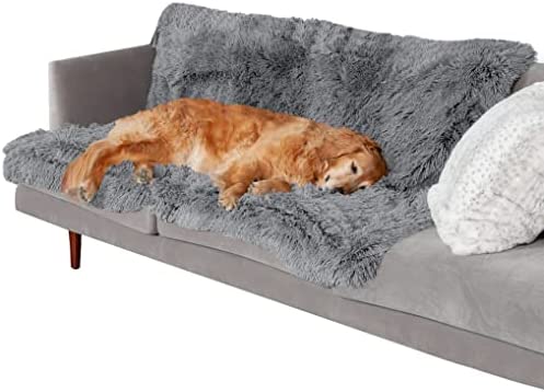 Furhaven XL Waterproof Calming Plush Long Faux Fur & Velvet Dog Blanket, Washable - Gray, Extra Large