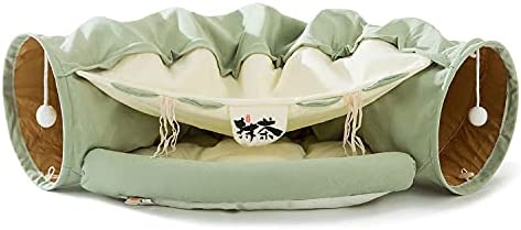 HIPIPET Cat Tunnel for Indoor Cats, Cat Tube with Collapsible Washable Cat Bed,Premium Cat Toy for Small Medium Large Cat.(Matcha)