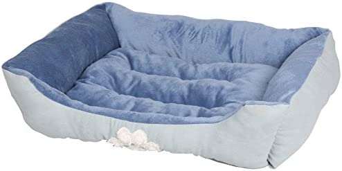 HappyCare Textiles Reversible Rectangle Pet Bed with Dog Paw Printing M size, Blue