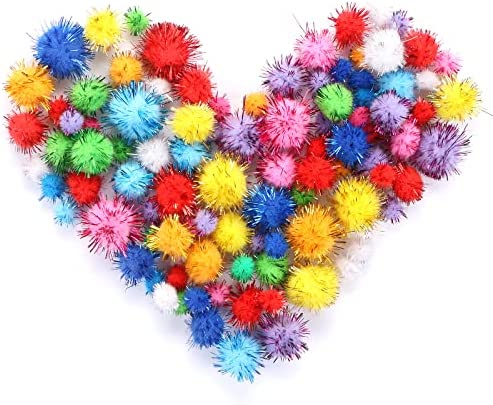 Harapu Assorted Size Small Sparkle Balls, Tinsel Pom Poms Puff Balls Glitter Pompoms for Cat Kittens Arts Crafts Toys DIY Christmas, 100 Pcs