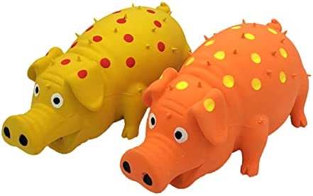 Hoiasem Latex Dog Squeaky Toys Polka Dot Piglet Pig Dog Toy (Orange & Yellow 1)