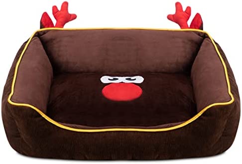 Hollypet Pet Bed Christmas Printed Rectangle Plush Dog Cat Bed Self-Warming Pet Bed, Brown Deer