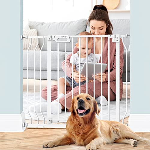 ILAYIJIA Baby Gate for Stairs and Door Ways, Dog Gates for The House 29" to 39" with Auto-Close, Pet Gate for Indoor with Wall Protectors and Extenders, No Drilling (White)