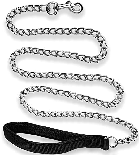 Iunpvet Metal Dog Leash,Chew Proof Pet Leash Chain with Padded Handle for Large Medium Size Dogs Outdoor Training (2.0mm x 6ft, Black)