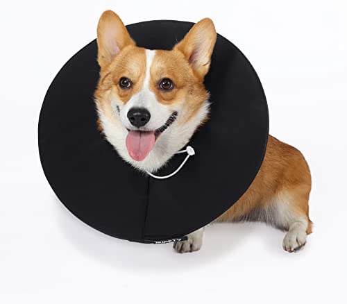 Jiupety Dog Surgery Collar for Medium Dogs | Dog Cone Alternative | Major Radius 5.5 Inch| Excellent Foam Board | Not Easy to Break Away| Soft and Comfortable Dog Recovery Collar Black