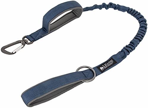 Leashboss Two Handle Tactical Dog Leash - Heavy Duty Dog Leash K9 Training Leashes with 3-4 Foot Bungee Length and Carabiner Clip