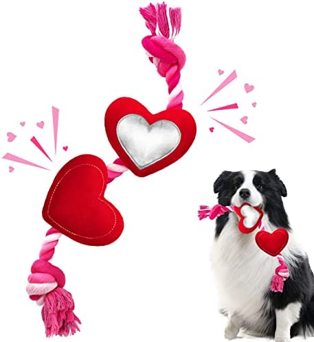Lepawit Valentine's Day Dog Toys, Durable Dog Rope Toys with Plush Squeaky Heart, Tug of War Dog Toy, Cute Valentine's Dog Gifts for Small and Medium Dogs
