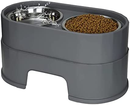MASOCAT Raised Dog Bowls,Stainless Steel Dog Food Dish and Pet Water Bowls,Elevated Height Adjustable Double Bowl with Stand for Small Medium Dogs and Cats (Gray)